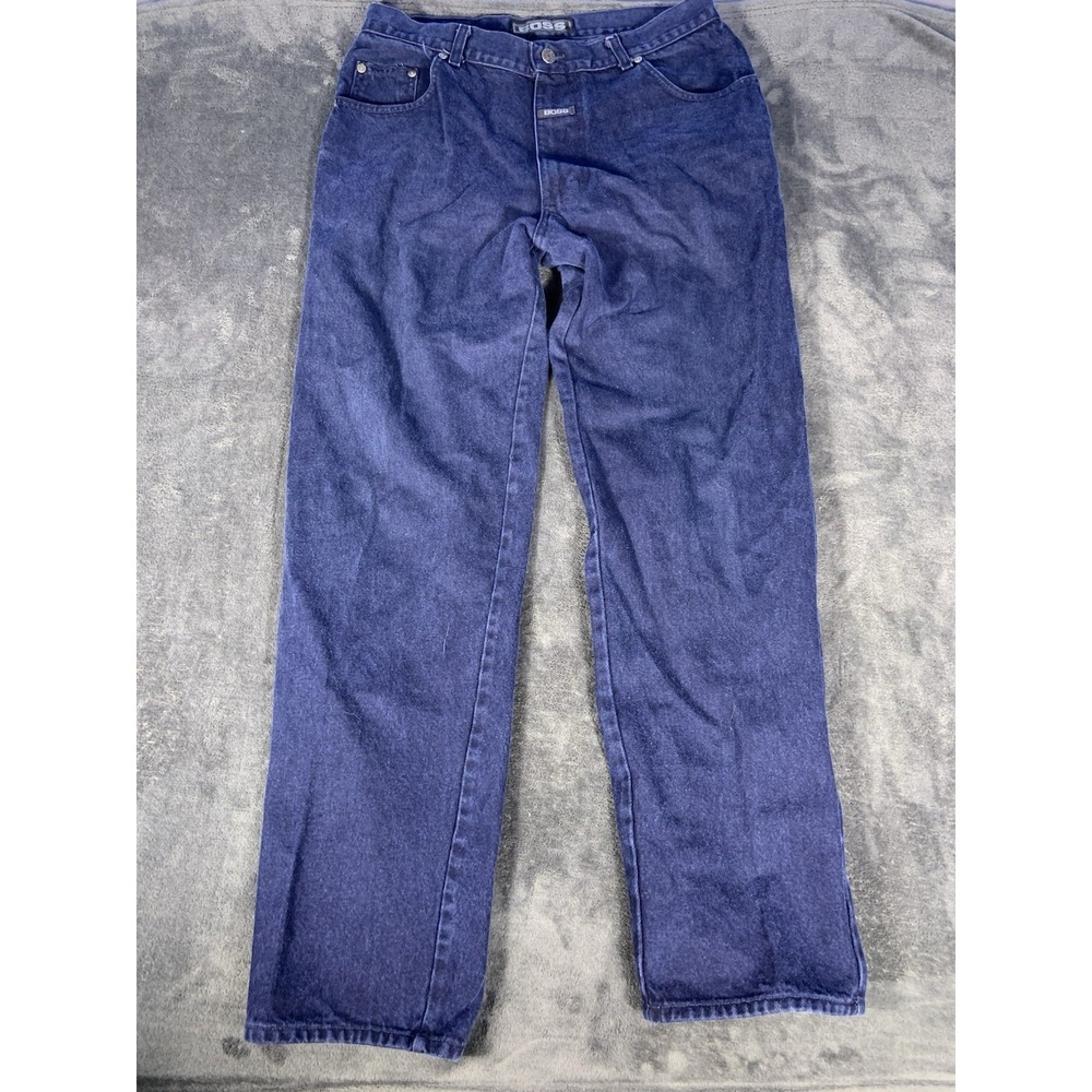 Vintage BOSS Spellout Zip Fly Straight Denim Jeans 90s Blue Sz 32x31
